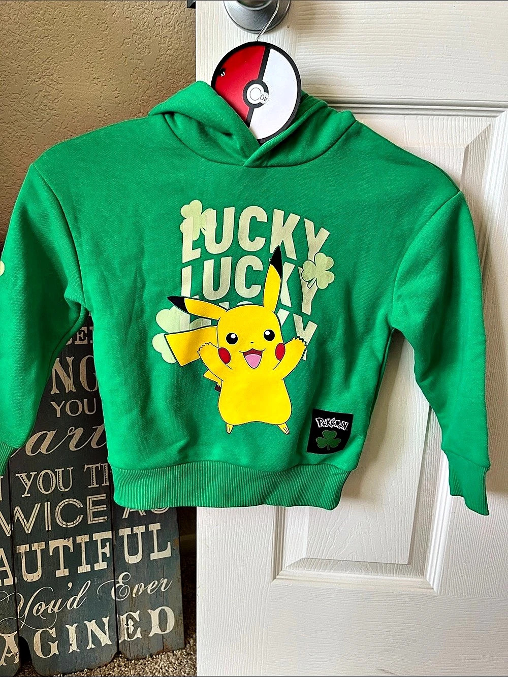 Pokémon St. Patrick's Day Pikachu Shamrock Hoodie Green & Yellow Boys 4-5